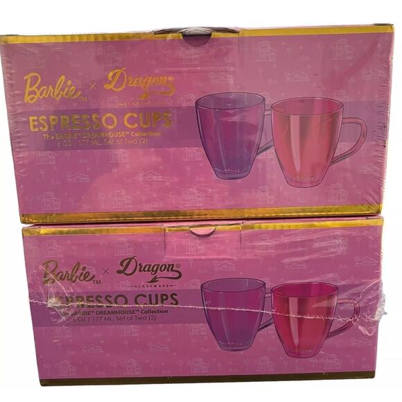 Barbie X Dragon Glass Coffee Mugs, Pink & Magenta Double Wall Lot of 4 NEW - Picture 2 of 6